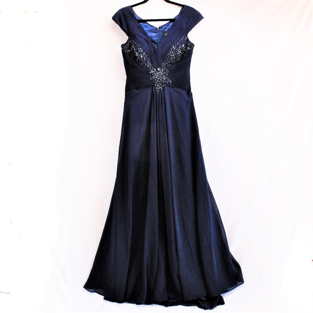 NWT  Camille Women Embellished Dark Blue Maxi Dress Size 8 !